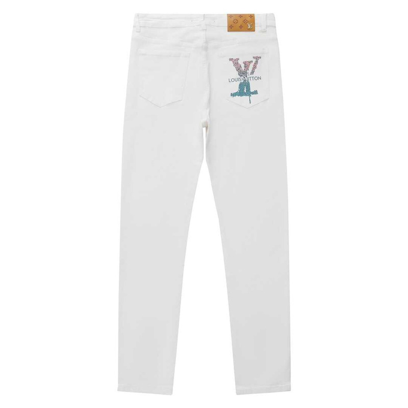 l**is V*t*n logo print jeans white