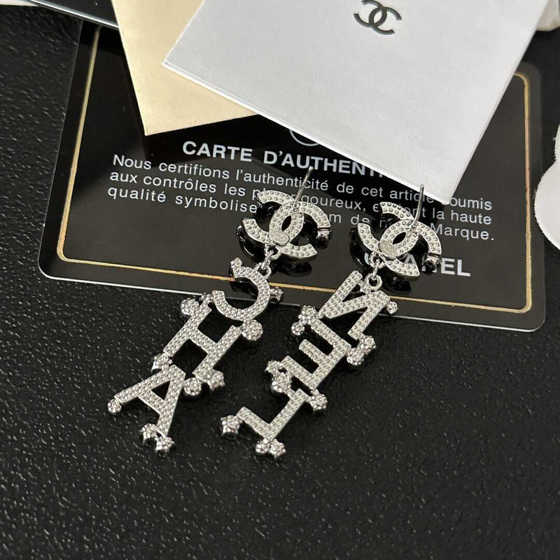 Ch*el 23p stars logo pendant earrings