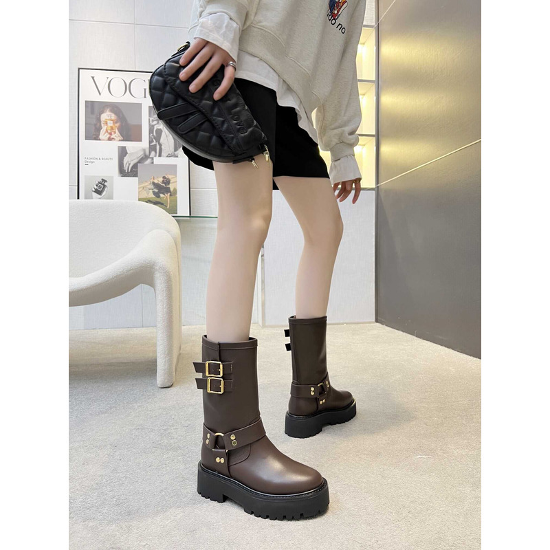 Ce**e biker boots calf leather coffee