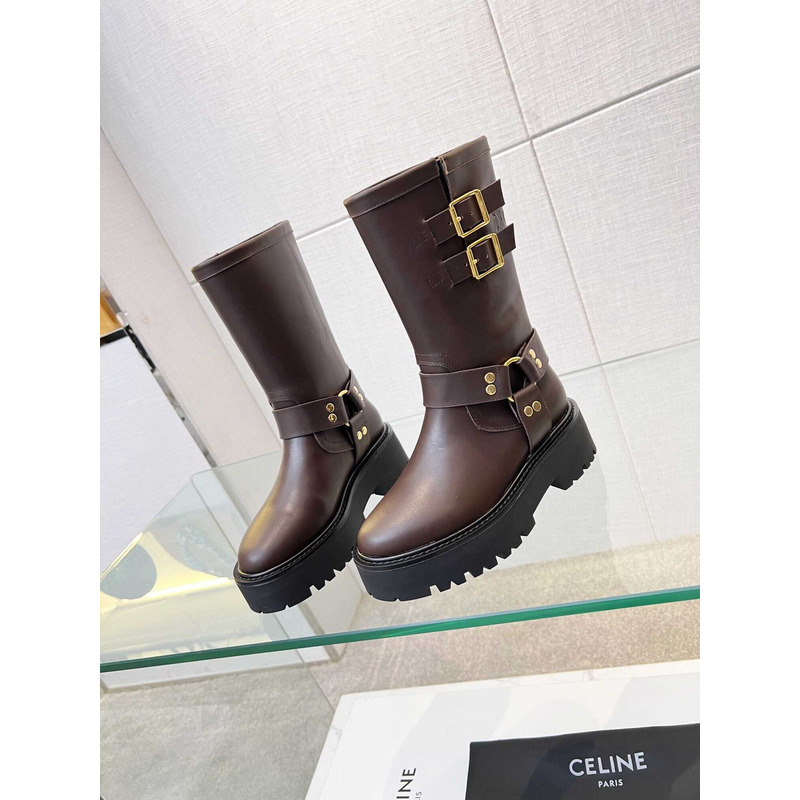 Ce**e biker boots calf leather coffee