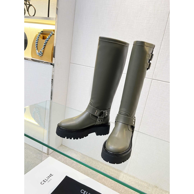 Ce**e biker boots calf leather green
