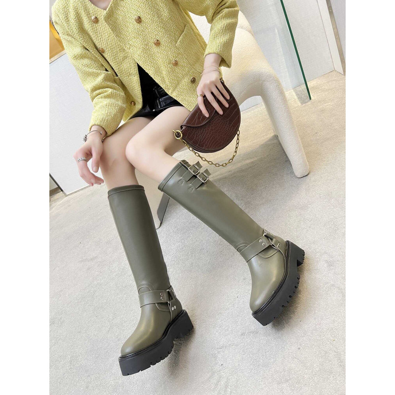 Ce**e biker boots calf leather green