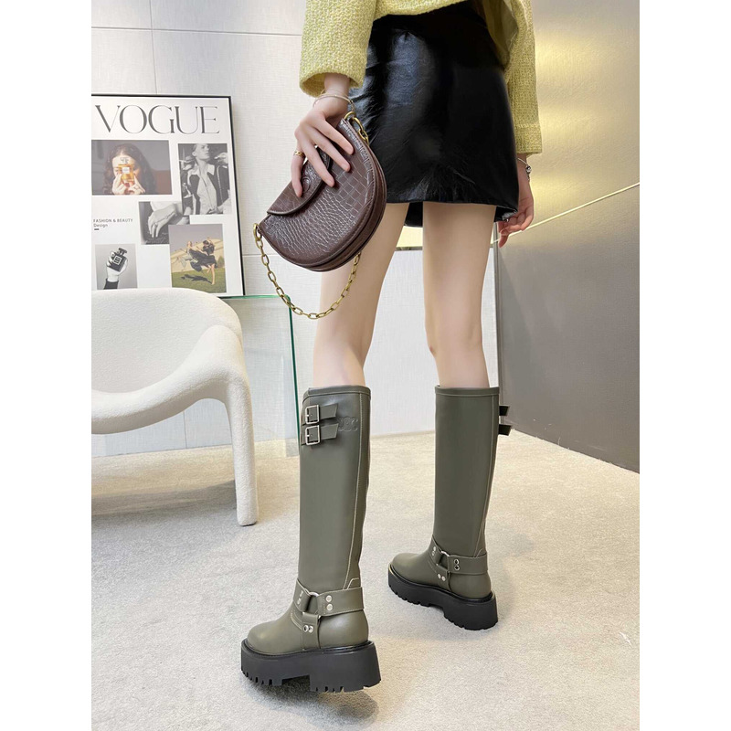 Ce**e biker boots calf leather green