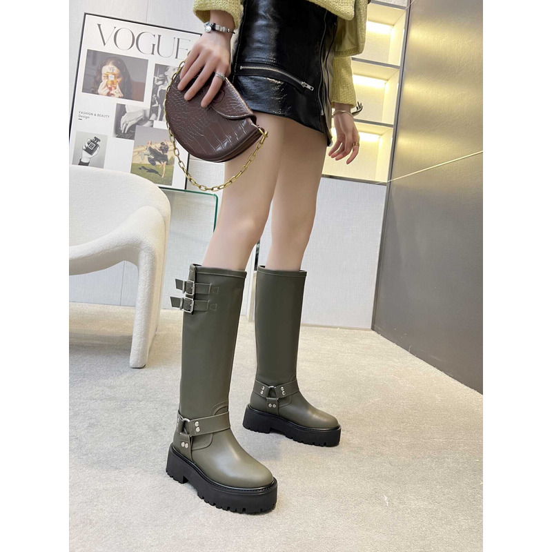 Ce**e biker boots calf leather green