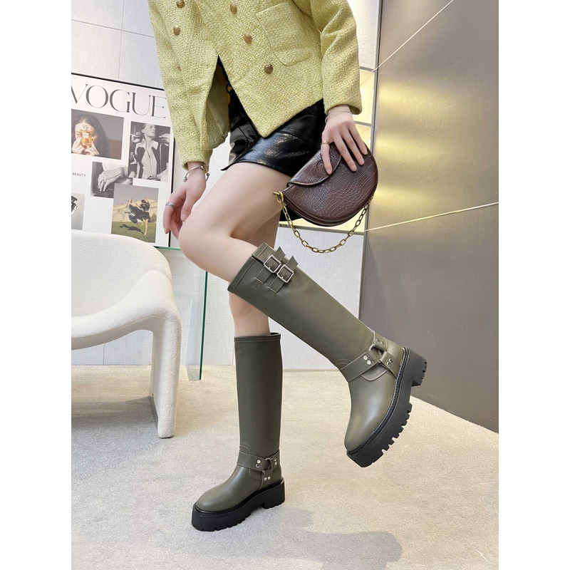 Ce**e biker boots calf leather green