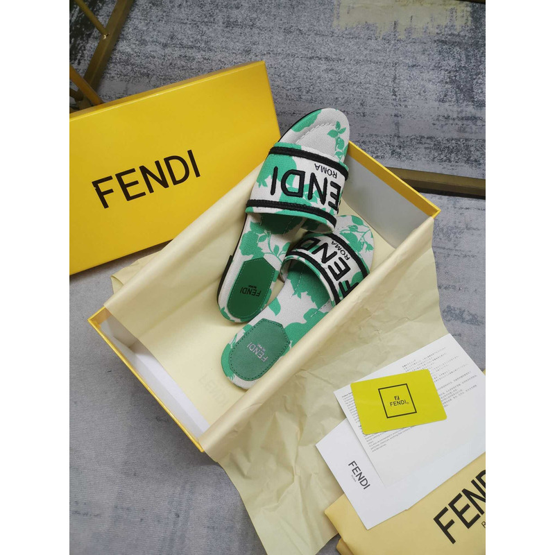 F**di sign canvas sandals green