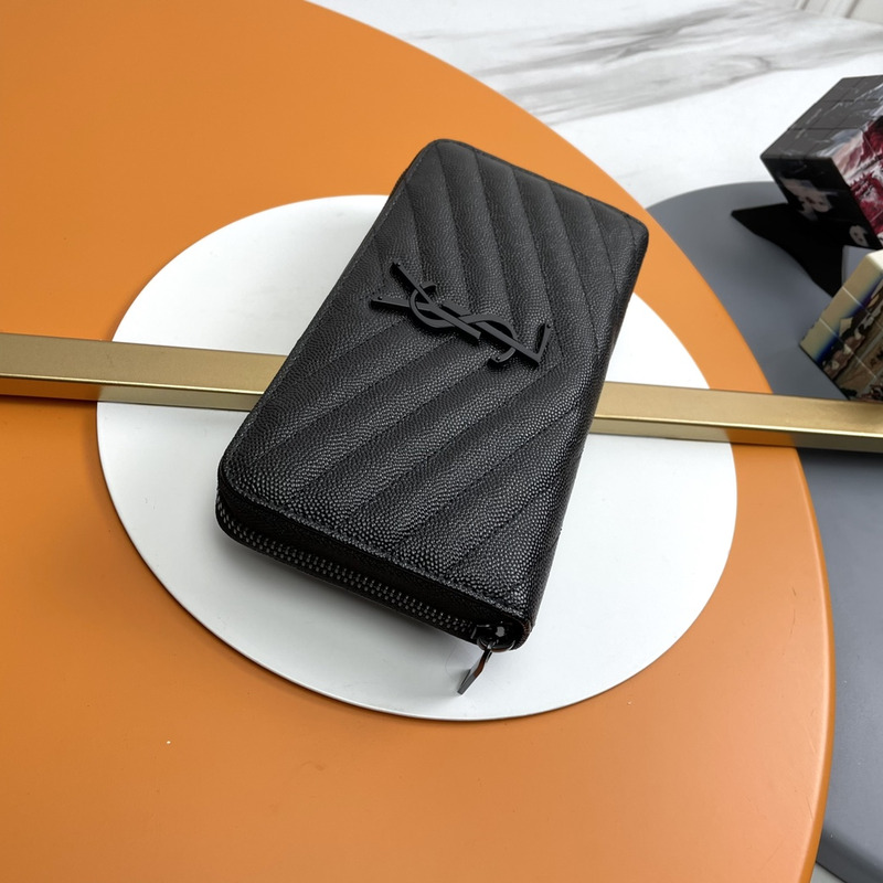 Saint Laurent Cassandre Mattelasse Zip Around Wallet Leather Black