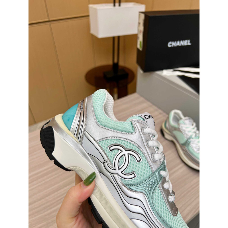 Ch*el sneakers silver&green