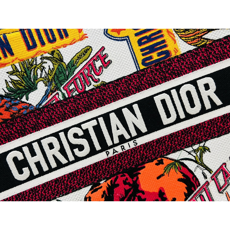 D*or medium book tote bag multicolour indian animals embroidery on white fabric