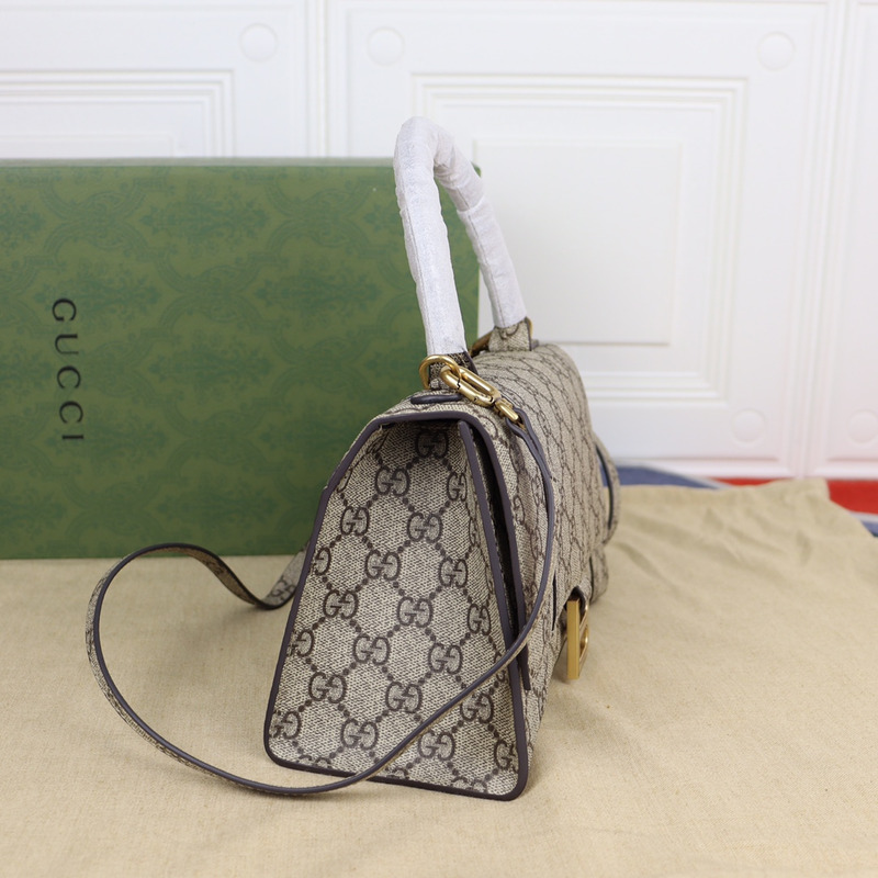 ba*len*cia*ga x g*u*i gg S*p*e monogram small hourglass top handle bag beige ebony