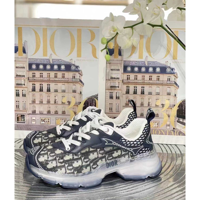 D*or vibe sneakers blue technical fabric and oblique print in transparent-effect rubber