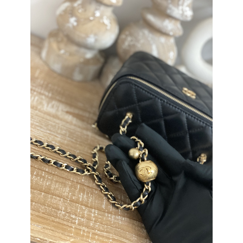 Ch*el black lambskin coco pearl crush vanity case