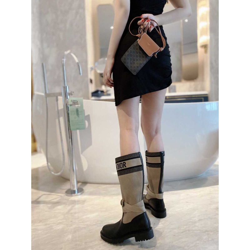 D*or d-major boot technical fabric calfskin taupe and black