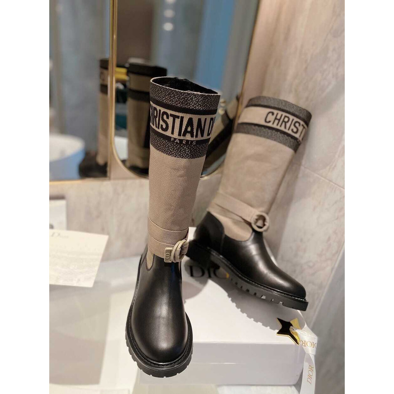 D*or d-major boot technical fabric calfskin taupe and black