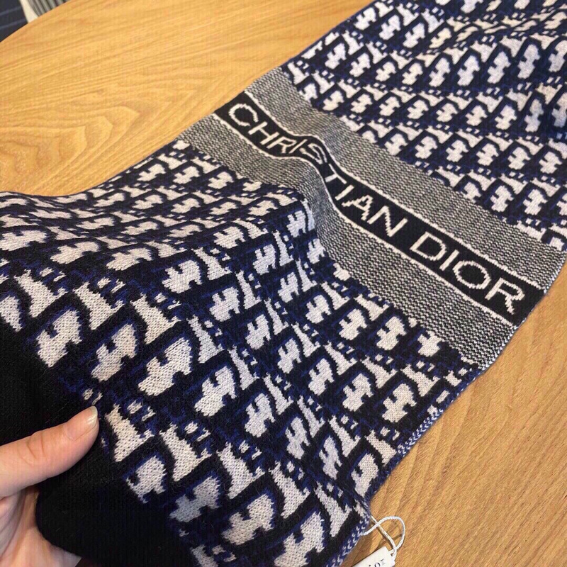 D*or print scarf navy cashmere-blend tech oblique print