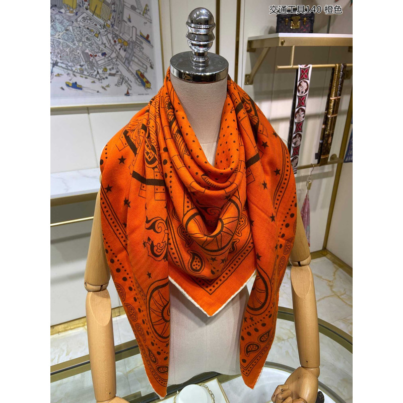 H**mes all aboard! 55 cm square scarf orange