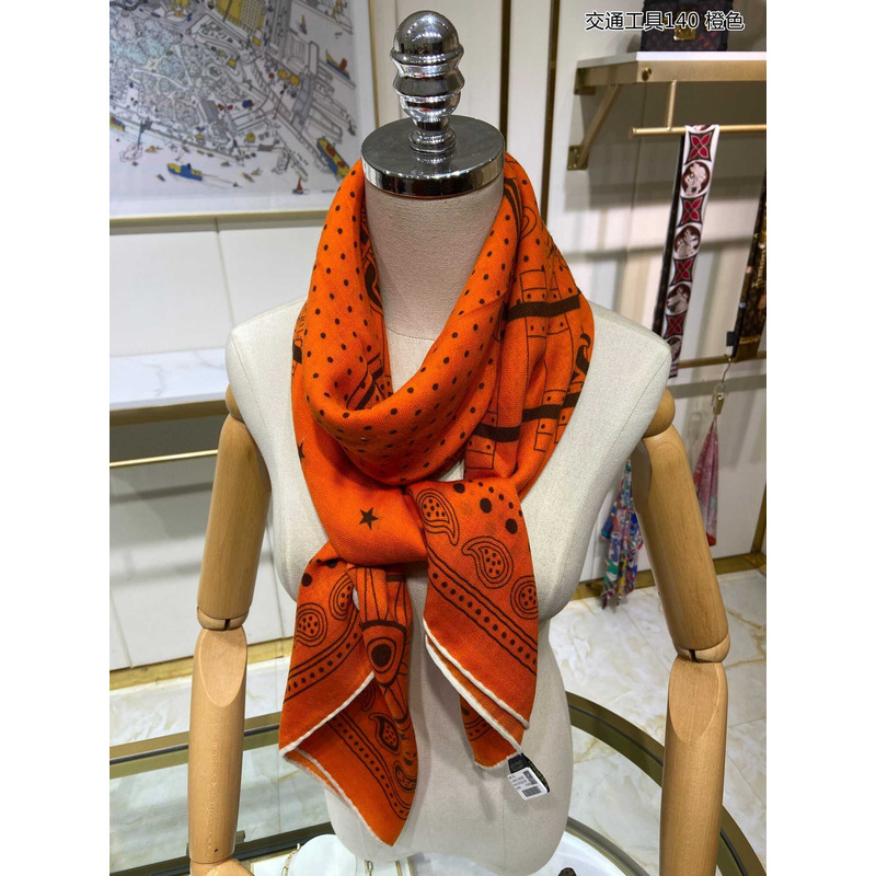 H**mes all aboard! 55 cm square scarf orange