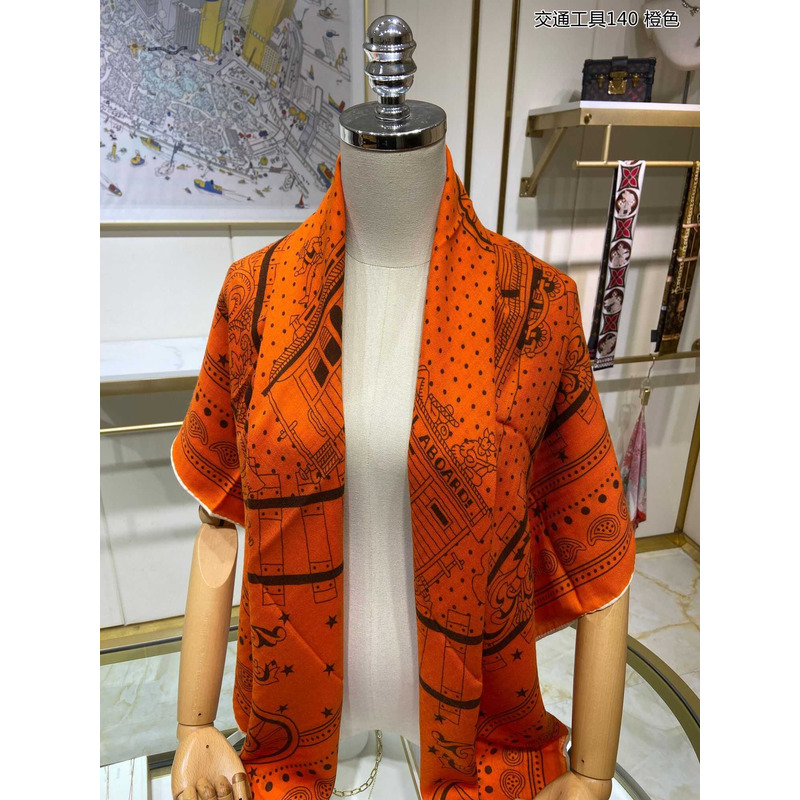 H**mes all aboard! 55 cm square scarf orange