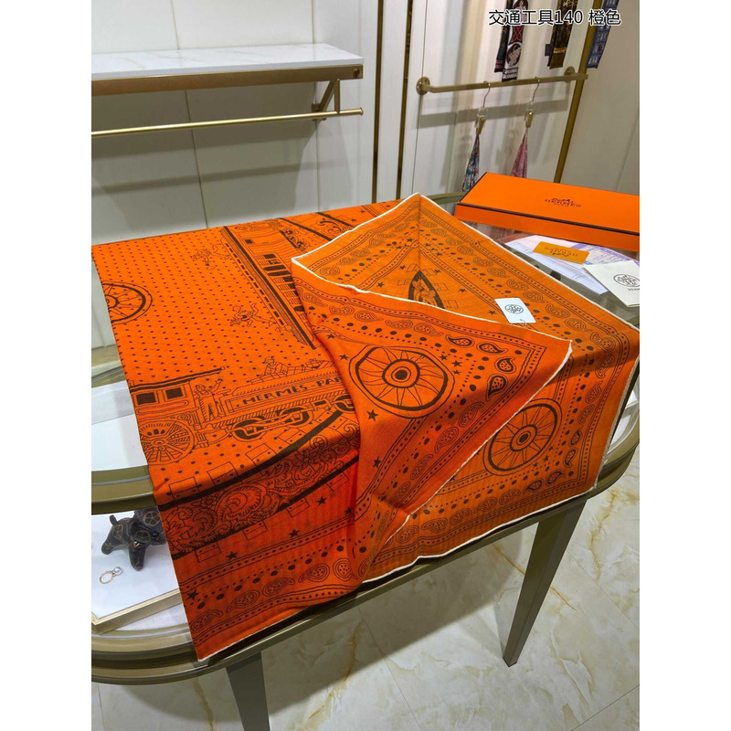 H**mes all aboard! 55 cm square scarf orange