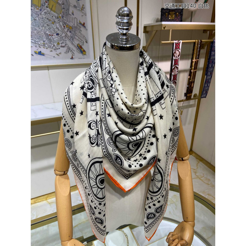 H**mes all aboard! 55 cm square scarf white