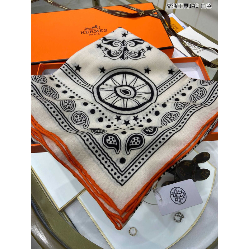 H**mes all aboard! 55 cm square scarf white