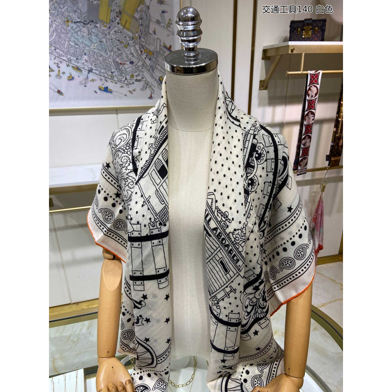 H**mes all aboard! 55 cm square scarf white