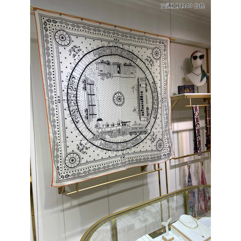H**mes all aboard! 55 cm square scarf white