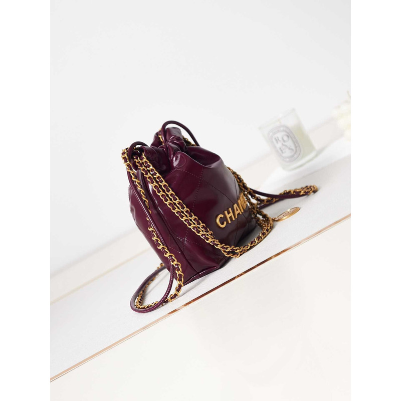 Ch*el 22 mini handbang shiny calfskin & gold-tone metal pale purple