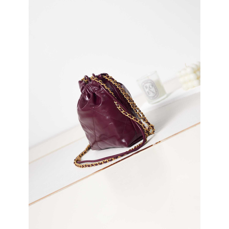 Ch*el 22 mini handbang shiny calfskin & gold-tone metal pale purple