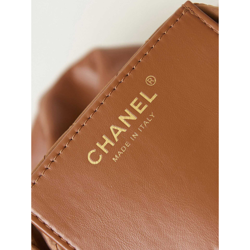 Ch*el 22 mini handbang shiny calfskin & gold-tone metal pale brown