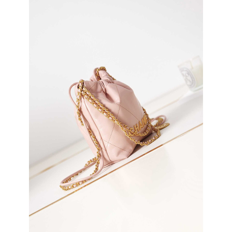 Ch*el 22 mini handbang shiny calfskin & gold-tone metal pale nude pink