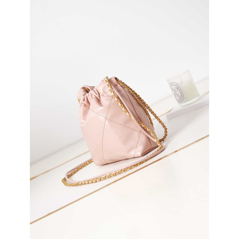 Ch*el 22 mini handbang shiny calfskin & gold-tone metal pale nude pink