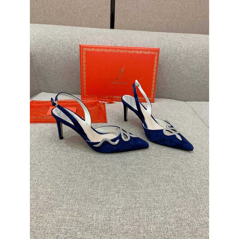 Rene Caovilla Snake Motif Rhinestone Pumps Navy Blue