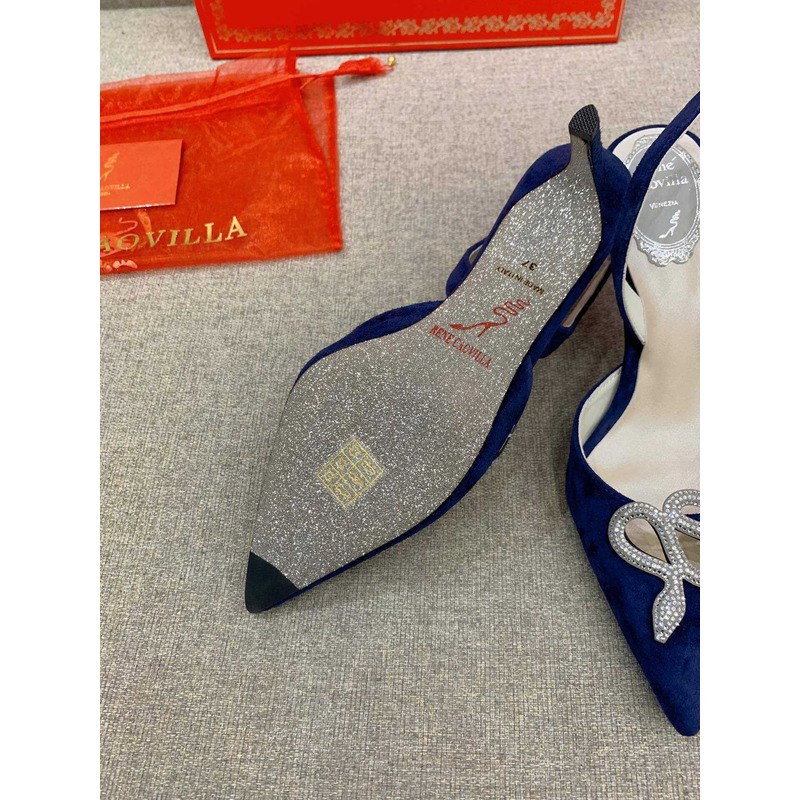 Rene Caovilla Snake Motif Rhinestone Pumps Navy Blue