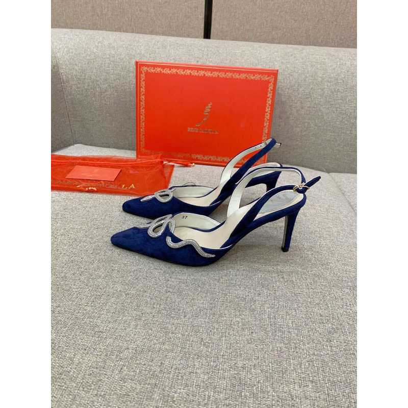 Rene Caovilla Snake Motif Rhinestone Pumps Navy Blue