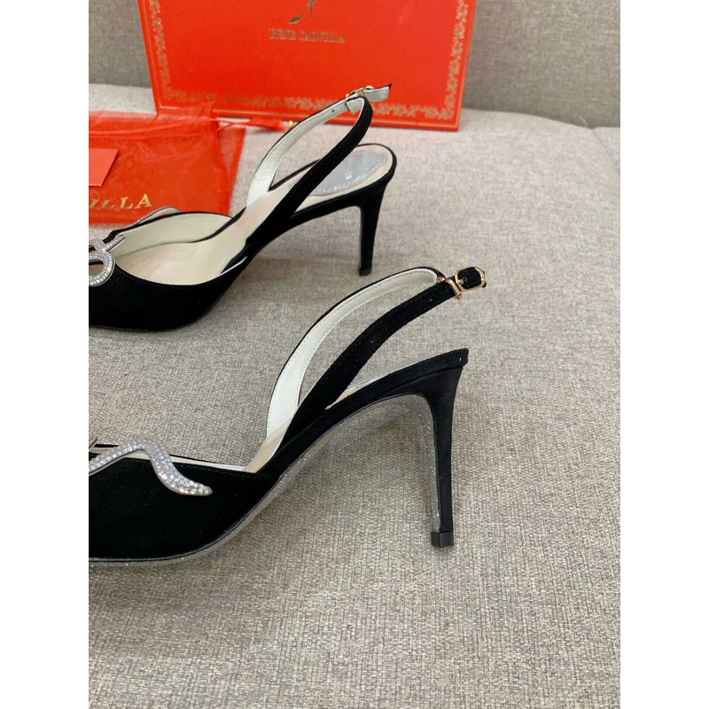 Rene Caovilla Snake Motif Rhinestone Pumps Black