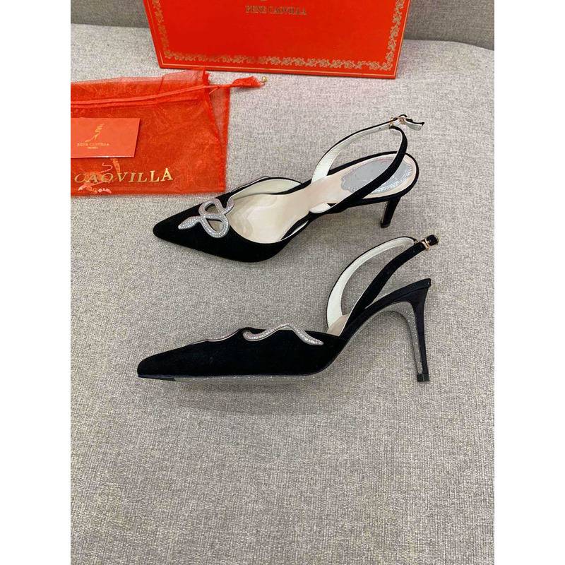 Rene Caovilla Snake Motif Rhinestone Pumps Black