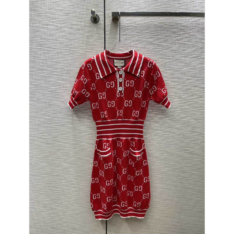 G*u*i gg cotton jacquard dress red