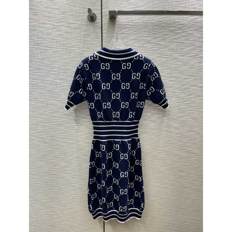G*u*i gg cotton jacquard dress blue