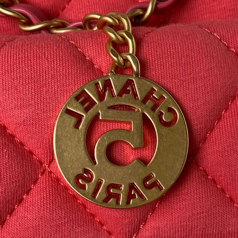 Ch*el hobo bag wool knit gold-tone metal pink