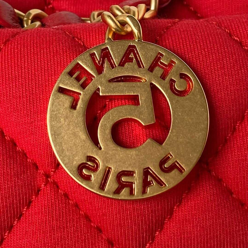 Ch*el hobo bag wool knit gold-tone metal red