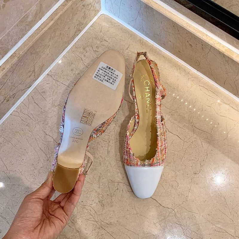 Ch*el classic sandals sheepskin mid-heel sandals multicolor