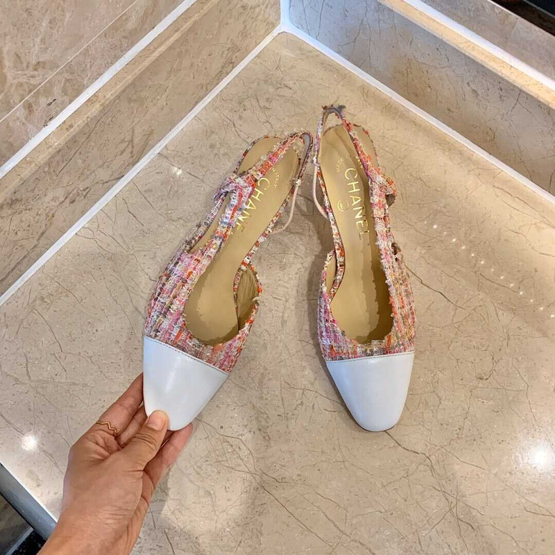 Ch*el classic sandals sheepskin mid-heel sandals multicolor