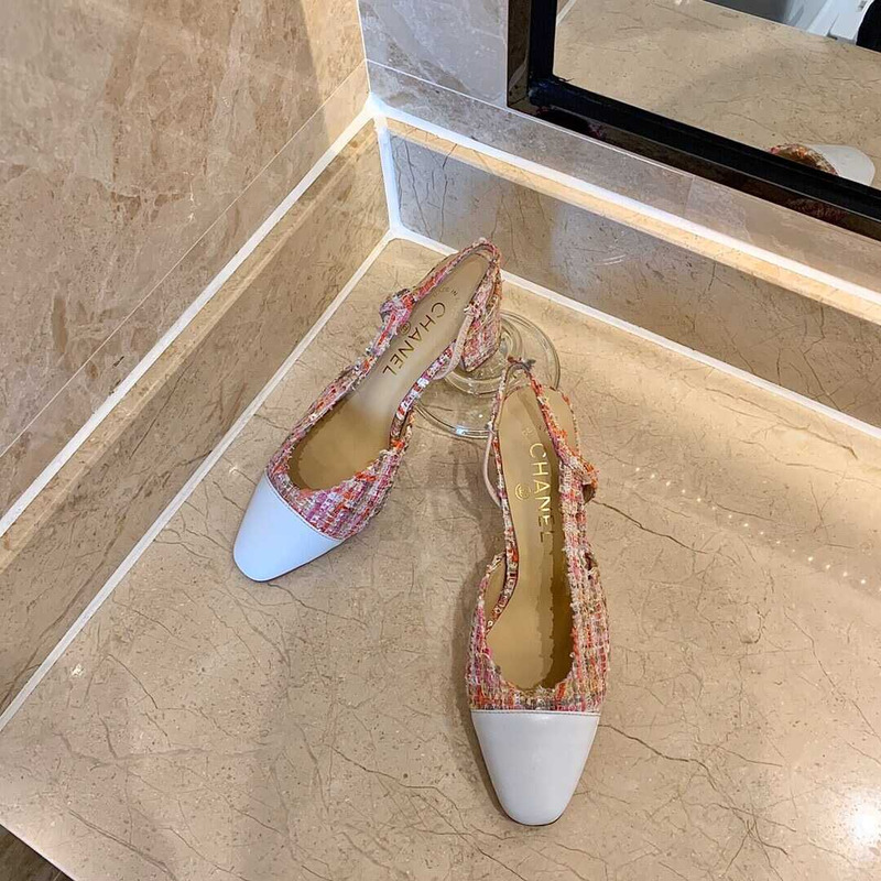 Ch*el classic sandals sheepskin mid-heel sandals multicolor