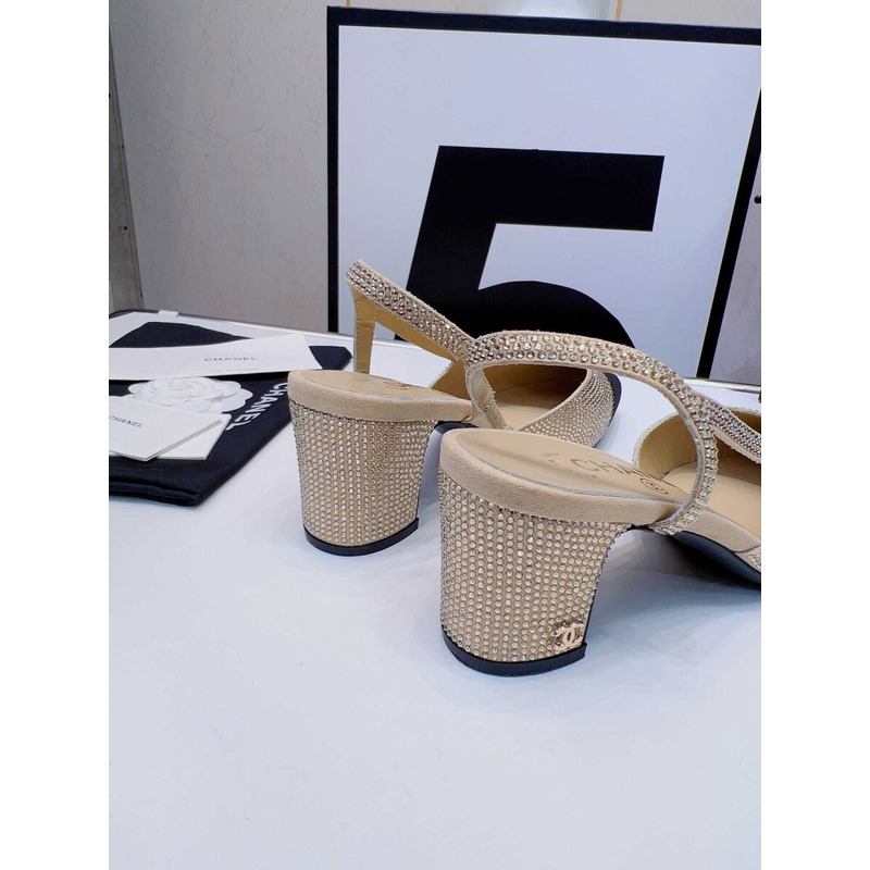 Ch*el strass 65mm slingbacks gold black grosgrain
