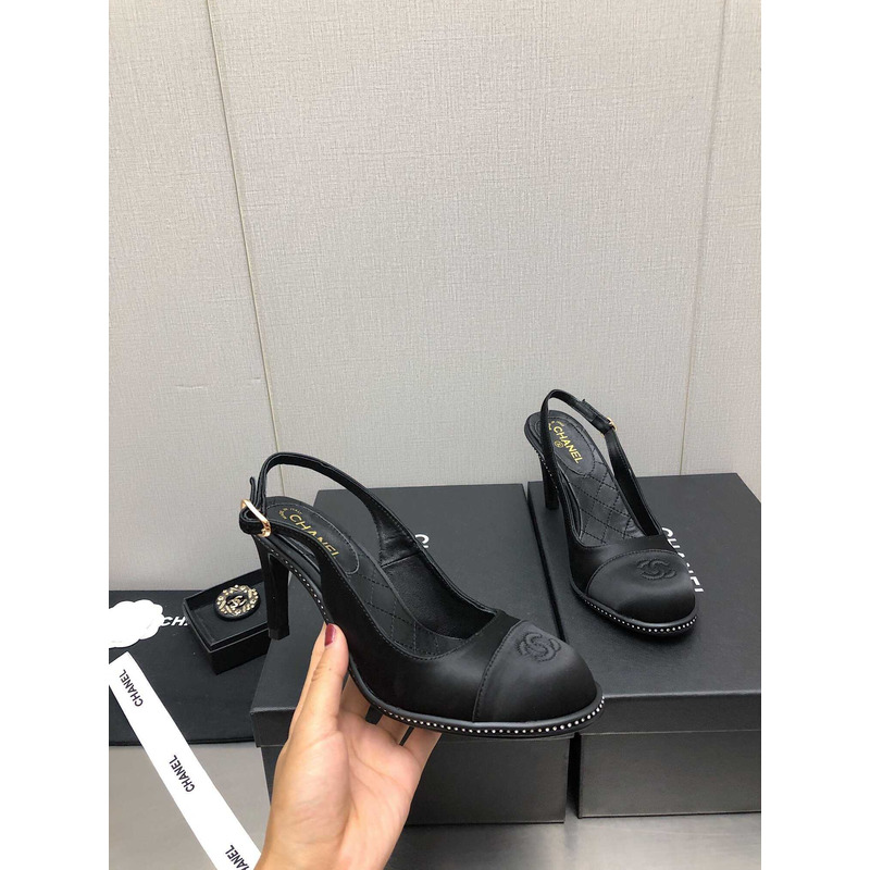 ch*el sling-back satin &Di*m*nd black