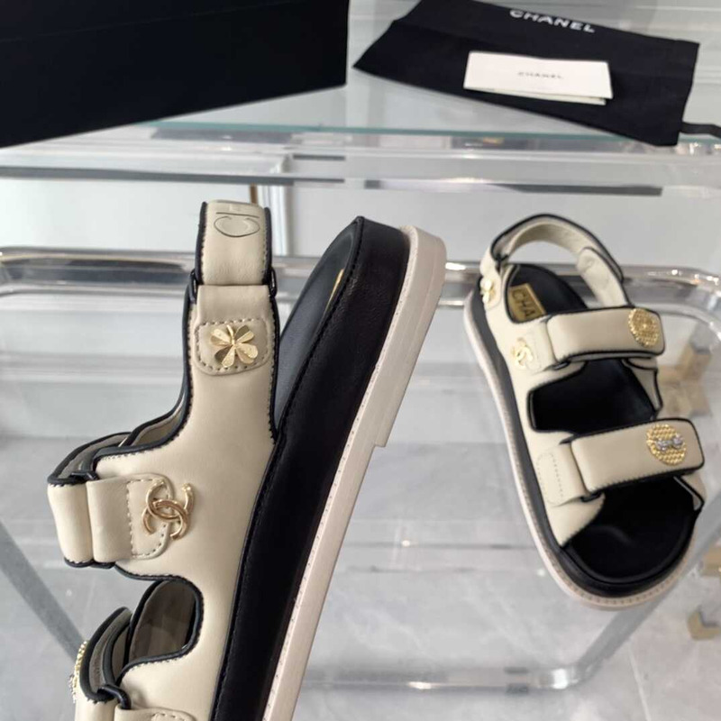 Ch*el sandals lambskin cream