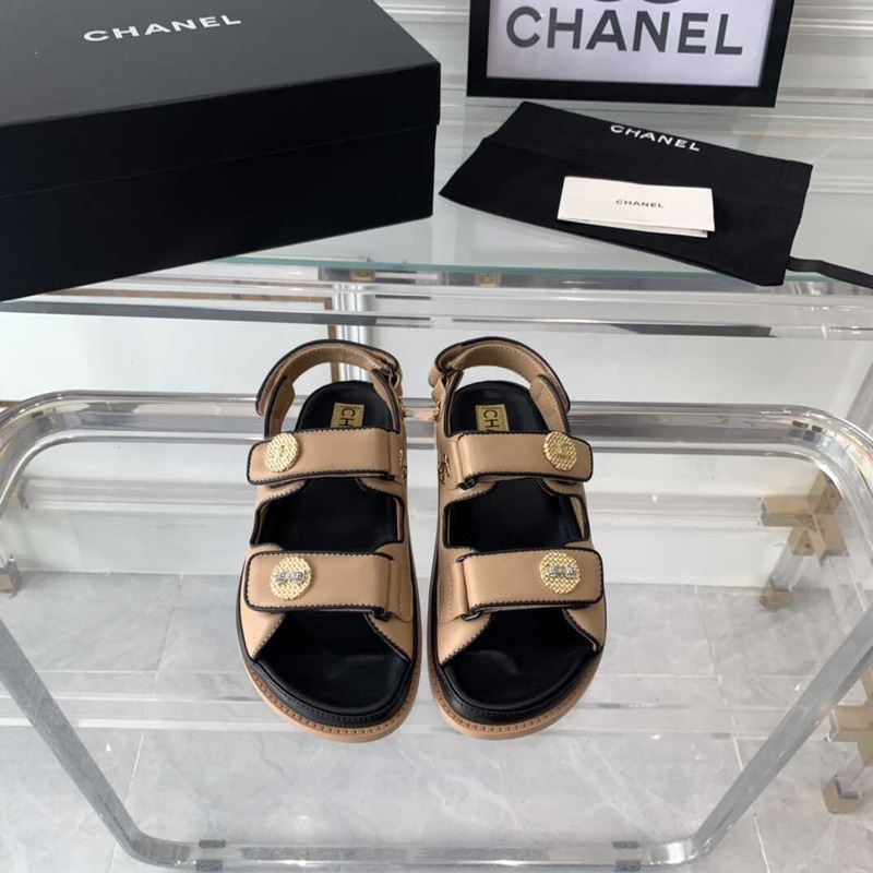 Ch*el sandals lambskin dark beige