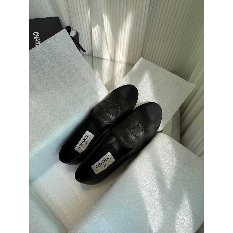 Ch*el cc lambskin loafters black