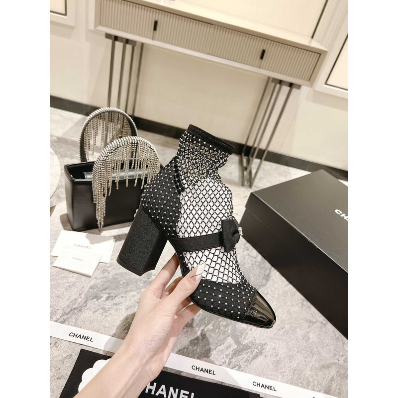 Ch*el mary janes resille,kid suede&patent calfskin black